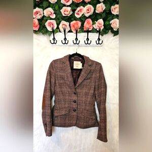 H&M L.O.G.G. Classic Plaid Lined Knit Blazer w/ Vintage Elbow Patches